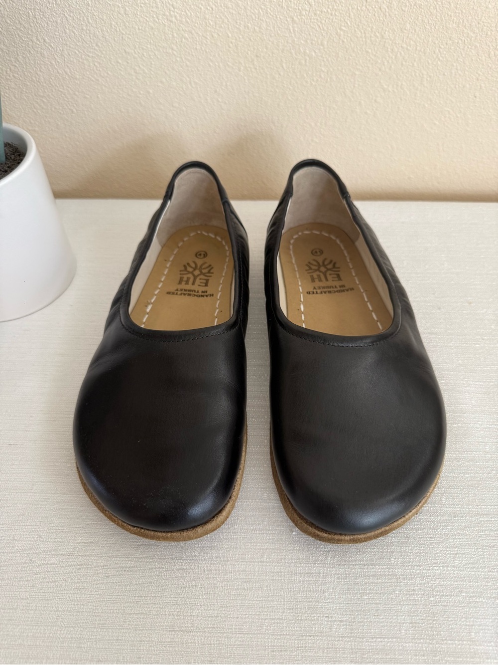 Earthing Harmony Grounding Leather Black Leather Ballet Flats Handcrafted US10